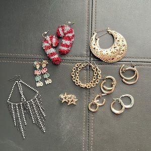 Lot of Earrings 10 pairs Hoops Christmas Rhinestones